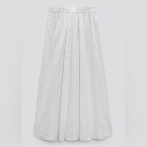 ZARA White Embroidered Eyelet Button Midi Skirt Size S